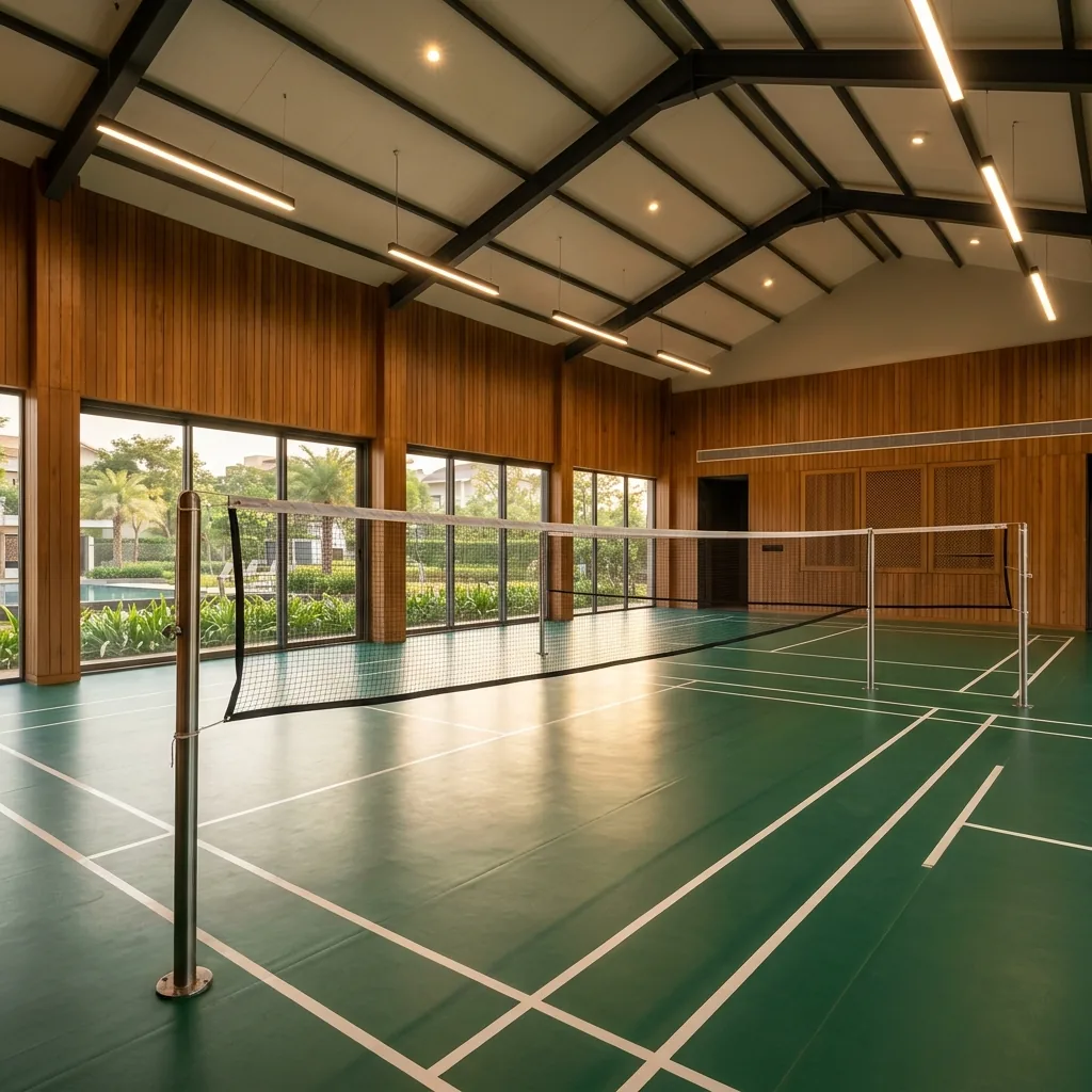 Premium indoor badminton court in the clubhouse