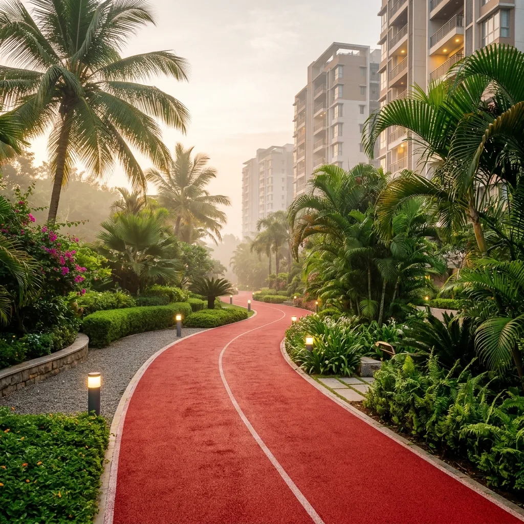 Jogging track through landscaped greenery