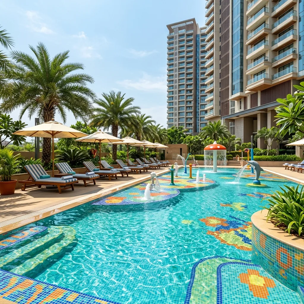 Kids' swimming pool with water features