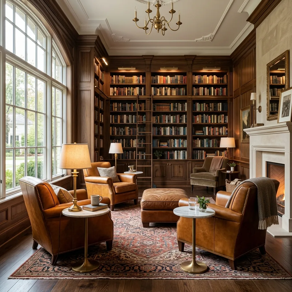 Elegant clubhouse library and reading lounge